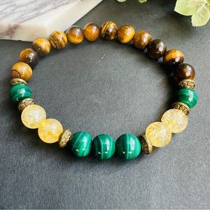 Prosperity Bracelet Malachite, Citrine and Tigers Eye Bracelet Unisex Stretch